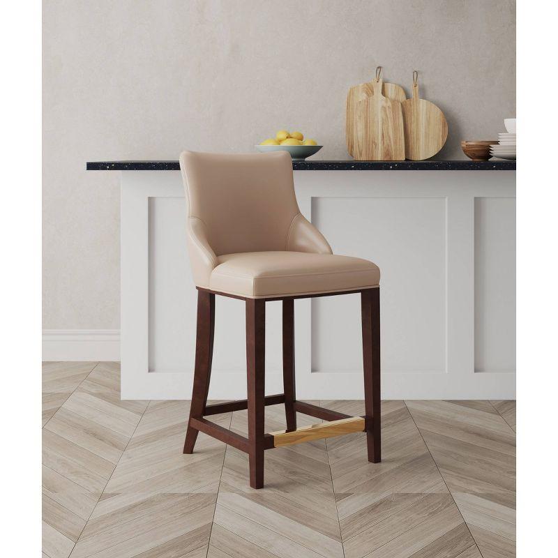 Manhattan Comfort Shubert Modern Leatherette Upholstered Counter Height Barstool Tan: Beech Wood Legs, No Assembly Required