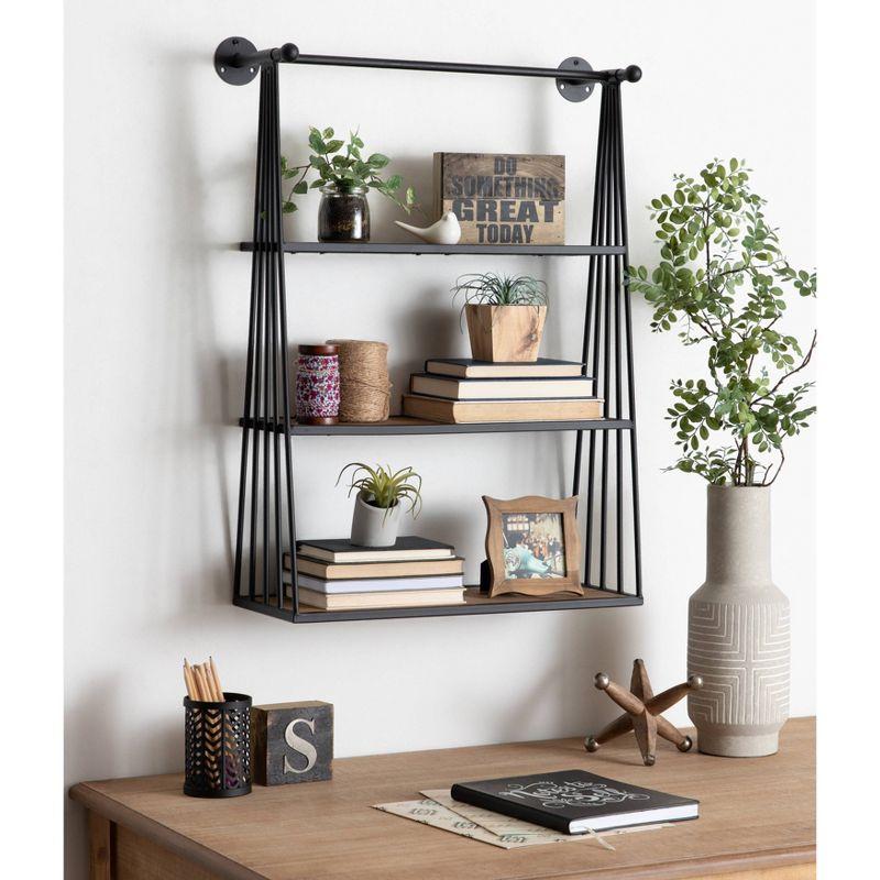 23" x 30" Nevin Wall Mounted Hanging Shelf Rustic Brown/Black - Kate and Laurel: Metal Frame, 3 Open Shelves