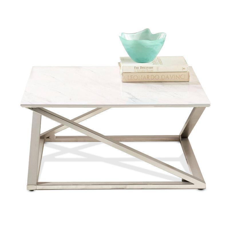 Zurich Square Cocktail Table White/Chrome - Steve Silver Co.: Faux Marble Top, Metal Base, Contemporary Design