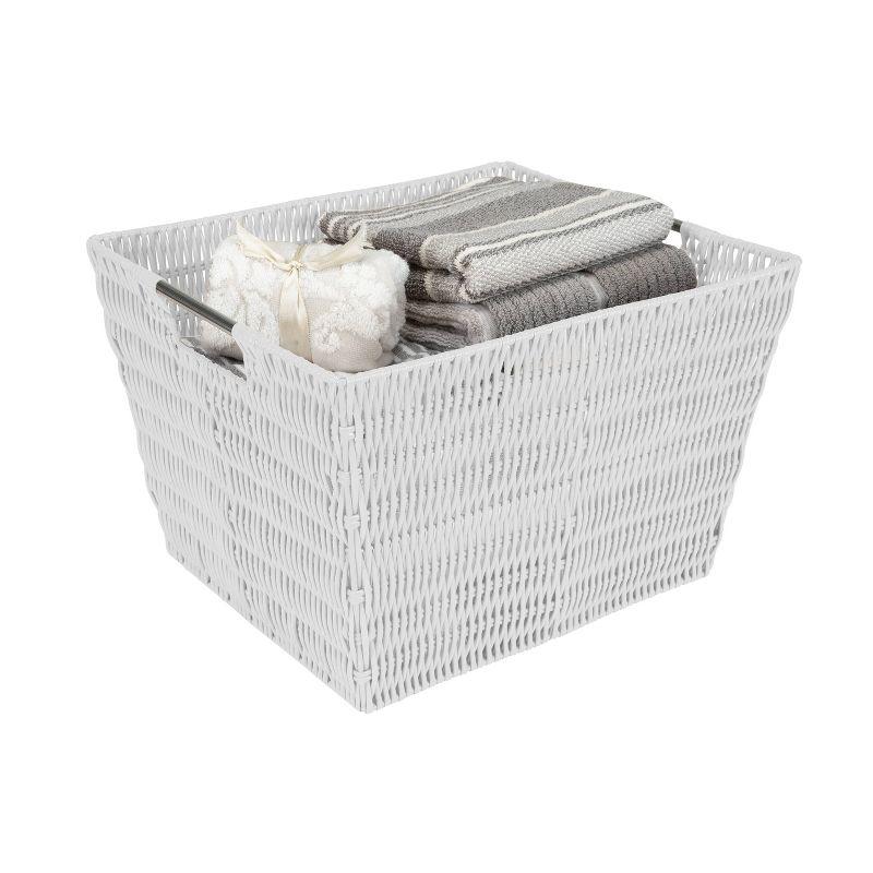 Elevate Rectangular Rattan Storage Tote with Stainless Steel Handles - Gray