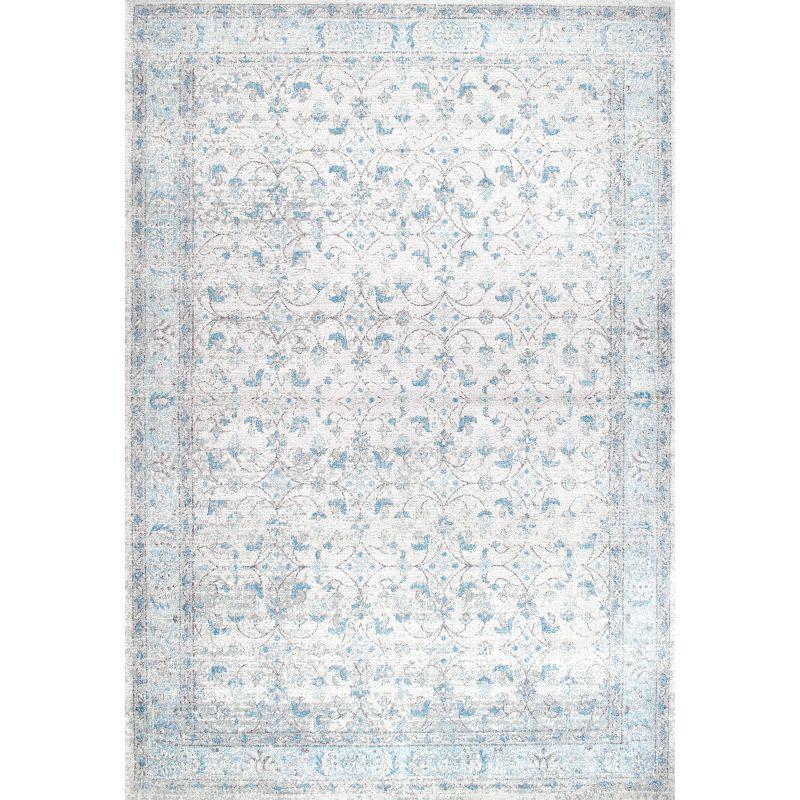 Aqua Blue Rectangular Synthetic Easy Care Area Rug