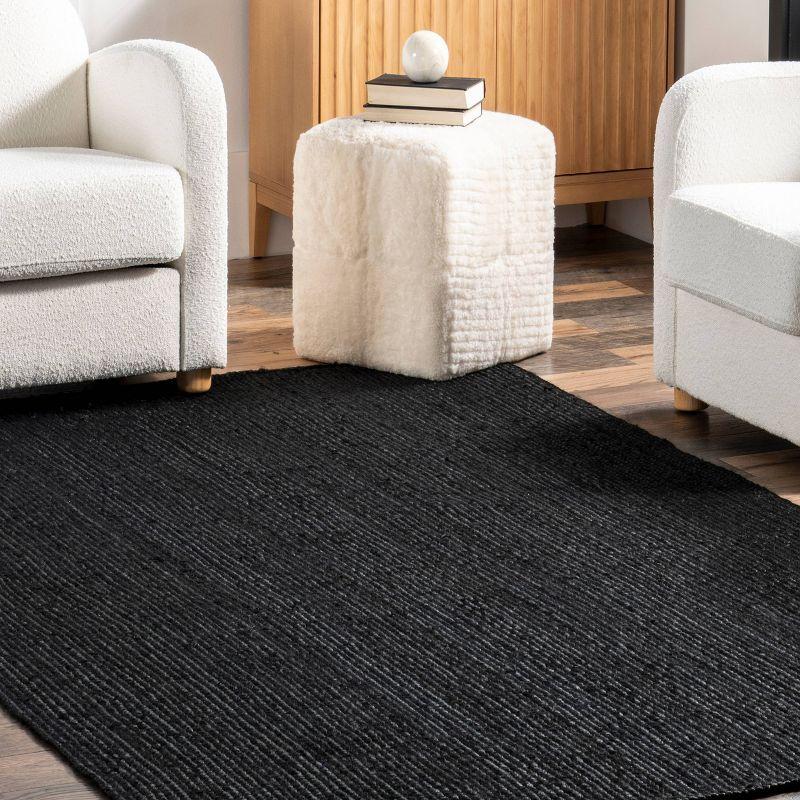 6'x9' Hand Woven Rigo Jute Area Rug Black - nuLOOM: Farmhouse Style, Low Pile, Rectangle, Indoor Use