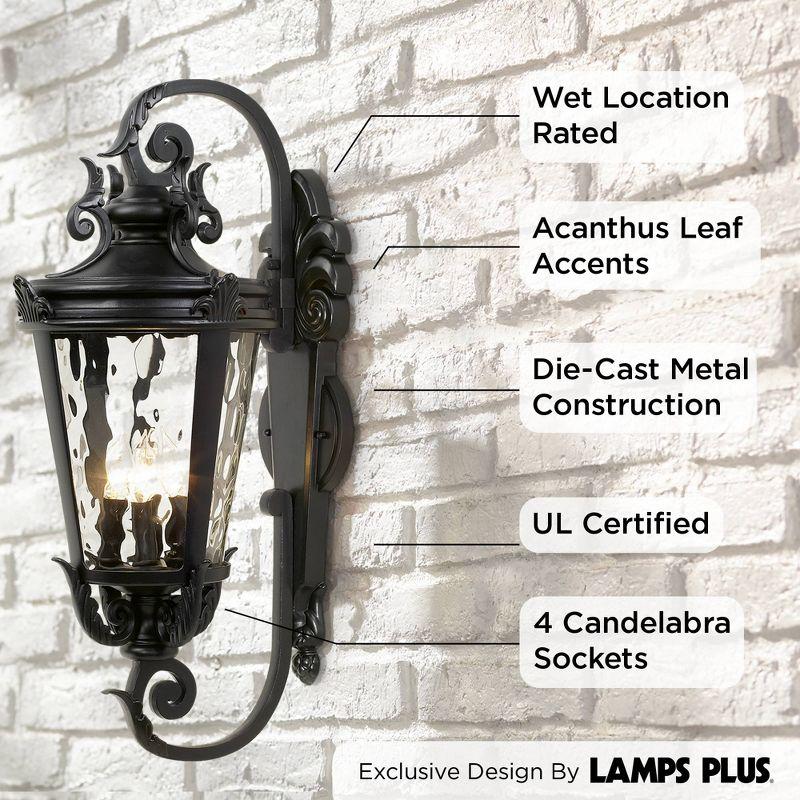 John Timberland Casa Marseille Vintage Rustic Outdoor Wall Light Fixture Black Scroll Arm 27 1/2" Clear Hammered Glass for Post Exterior Barn Deck