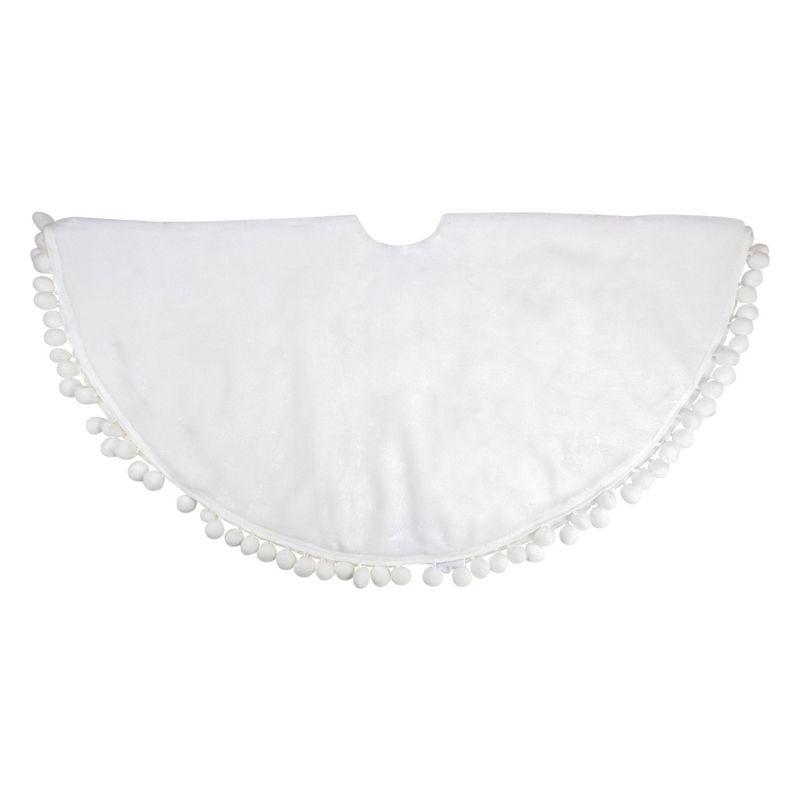 Northlight 36" White Christmas Tree Skirt With a Pom Pom Border and Tie Backs