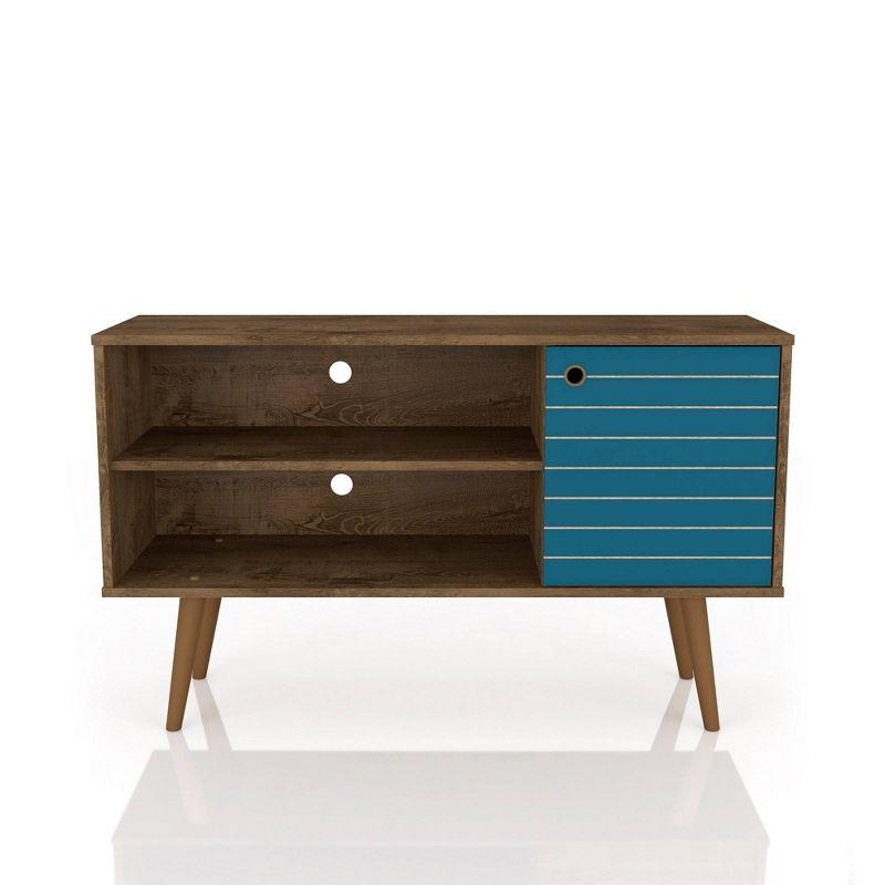 Liberty Mid-Century Modern 2 Shelves and 1 Door TV Stand for TVs up to 46" Rustic Brown/Aqua Blue - Manhattan Comfort