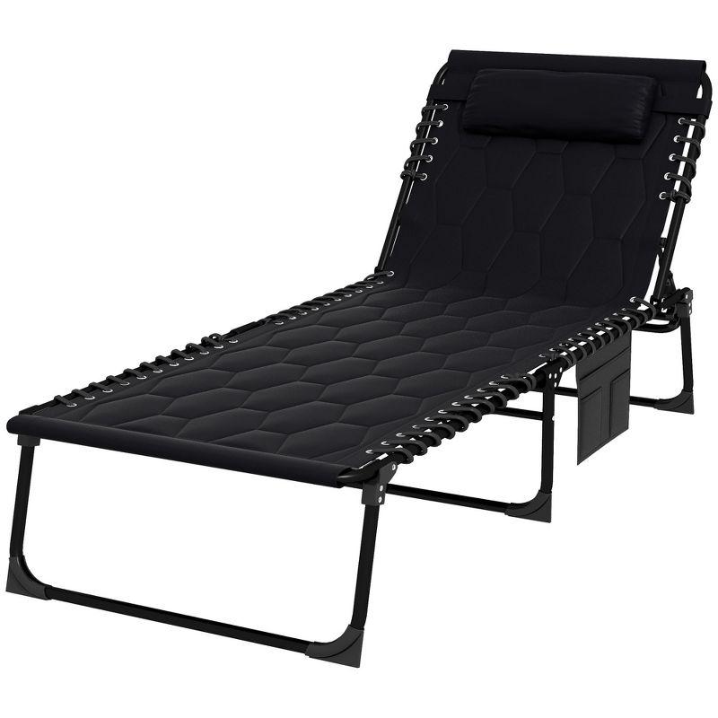 Outsunny Folding Chaise Lounge with 5-level Reclining Back, Outdoor Lounge Chair with Padded Seat, Black