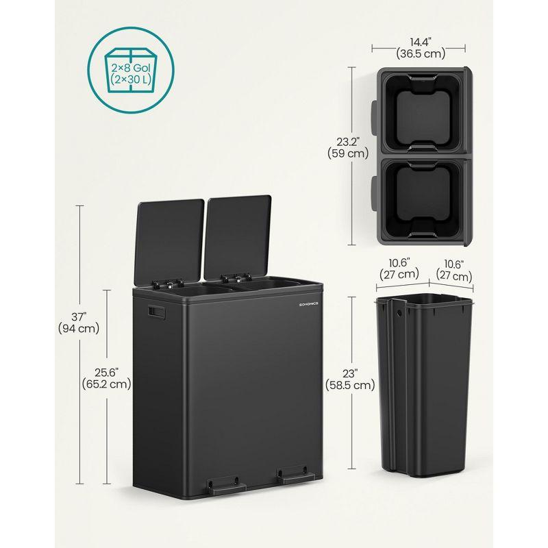 Songmics 2 x 8 Gallon Stainless Steel Multi-Compartments Trash Can with 15 trash bags