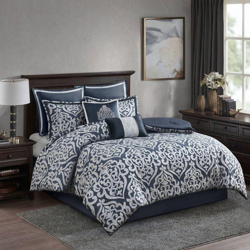 Navy and Silver King Microfiber 8-Piece Comforter Set