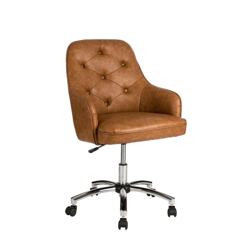 Caramel Bonded Leather Swivel Office Chair with Chrome Base