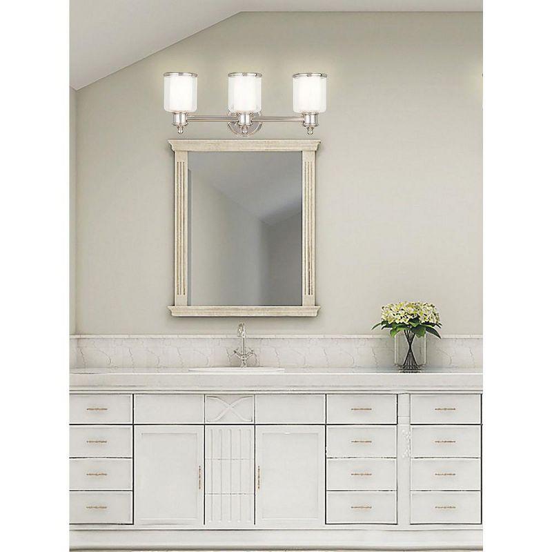 Polished Nickel 3-Light Vanity Light with Handcrafted Glass