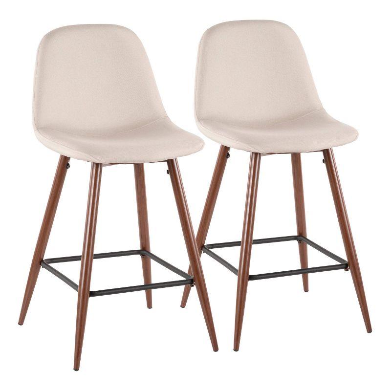 Set of 2 Pebble Mid-Century Modern Counter Height Barstools Beige - LumiSource: Steel Frame, Tapered Legs, Polyester Upholstery