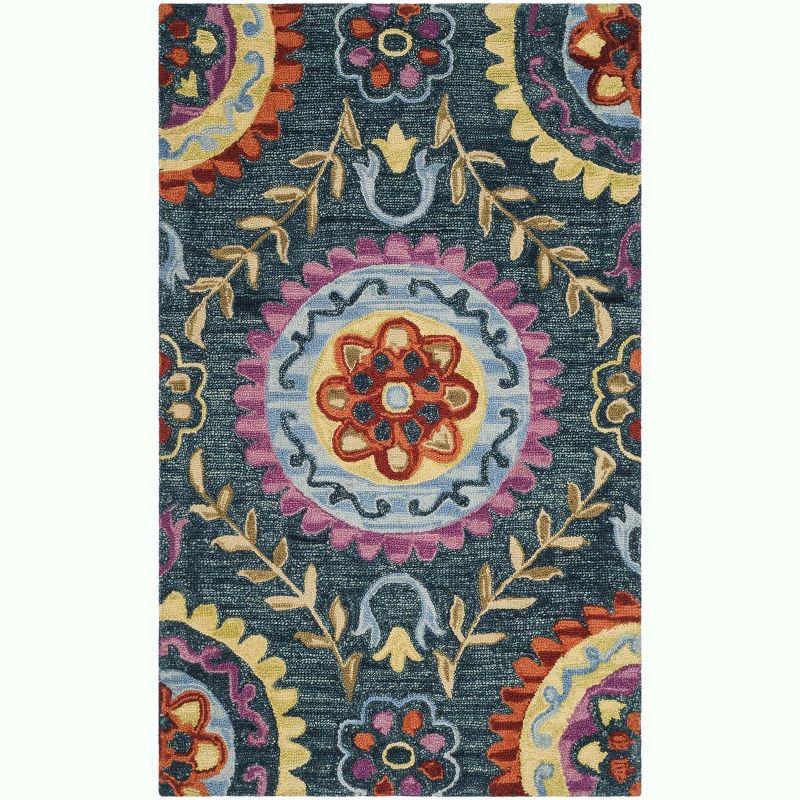 Suzani SZN374 Hand Hooked Indoor Accent Rug - Blue/Multi - 3'x5' - Safavieh.