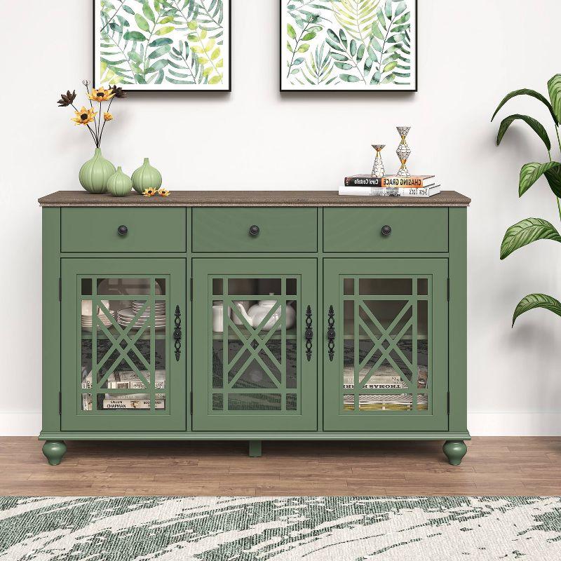 Festivo 55" Green Vintage Style Buffet Sideboard Cabinet with Drawers