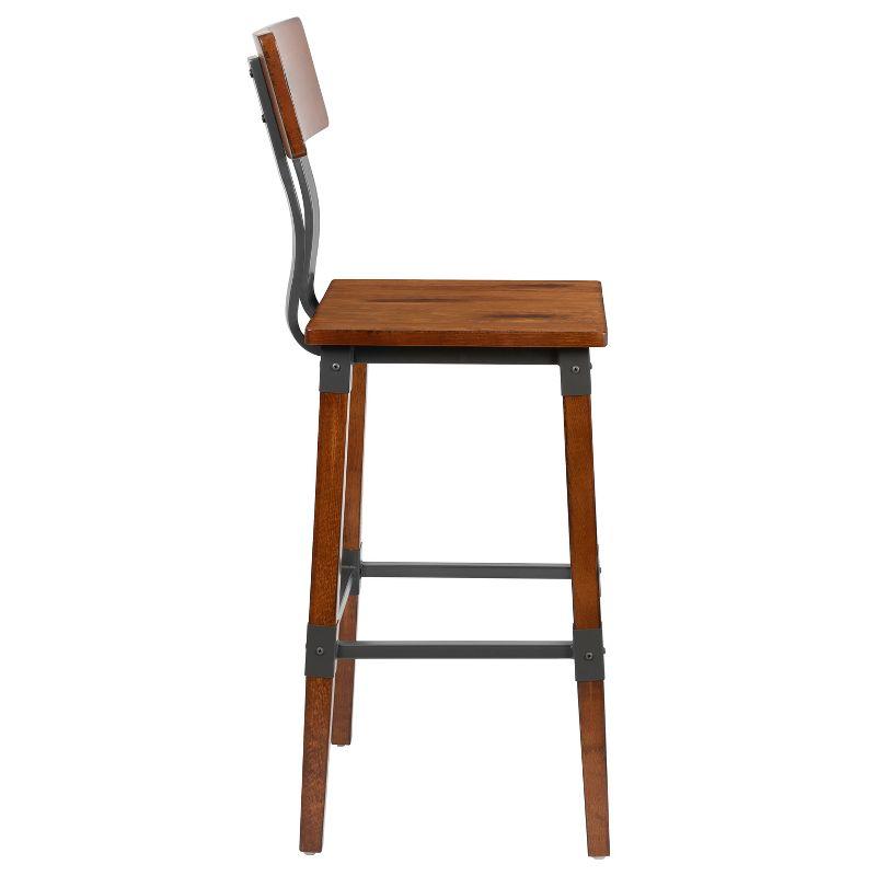 Walnut Brown Industrial Chic 40" Bar Height Dining Stools with Steel Footrest - Set of 4