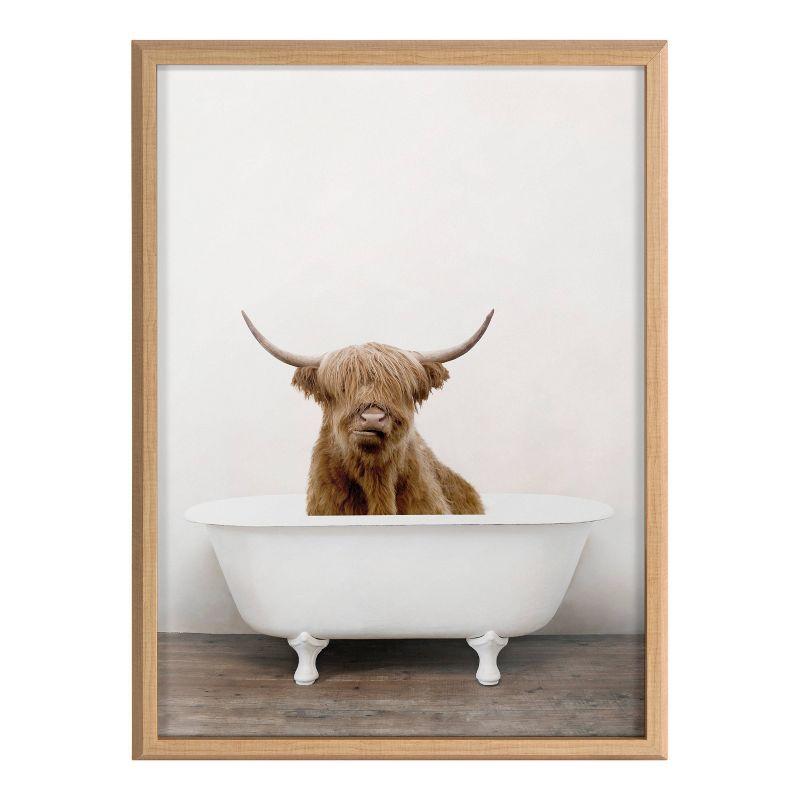 18" x 24" Blake Highland Cow in Tub Color Framed Printed Glass by Amy Peterson Art Studio - Kate & Laurel All Things Decor