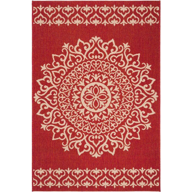 Red and Cream Synthetic Non-slip Indoor/Outdoor Area Rug