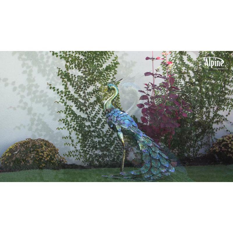 28" Metal Peacock Outdoor Decor With Glossy Finish Statue - Alpine Corporation: Garden Art, No Battery Required