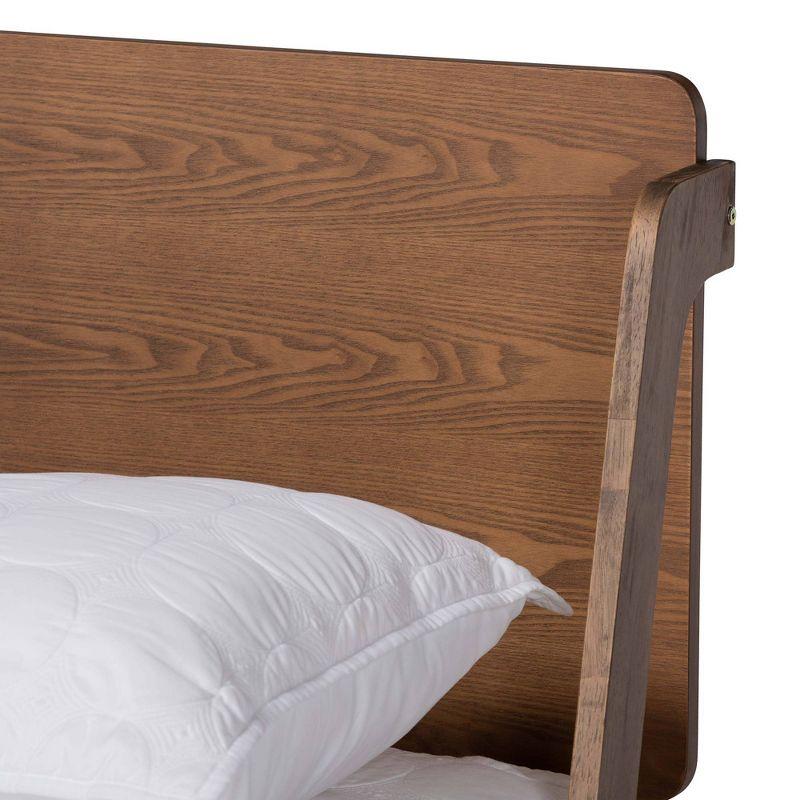 Queen Walnut Wood Frame Upholstered Platform Bed with Tufted Headboard