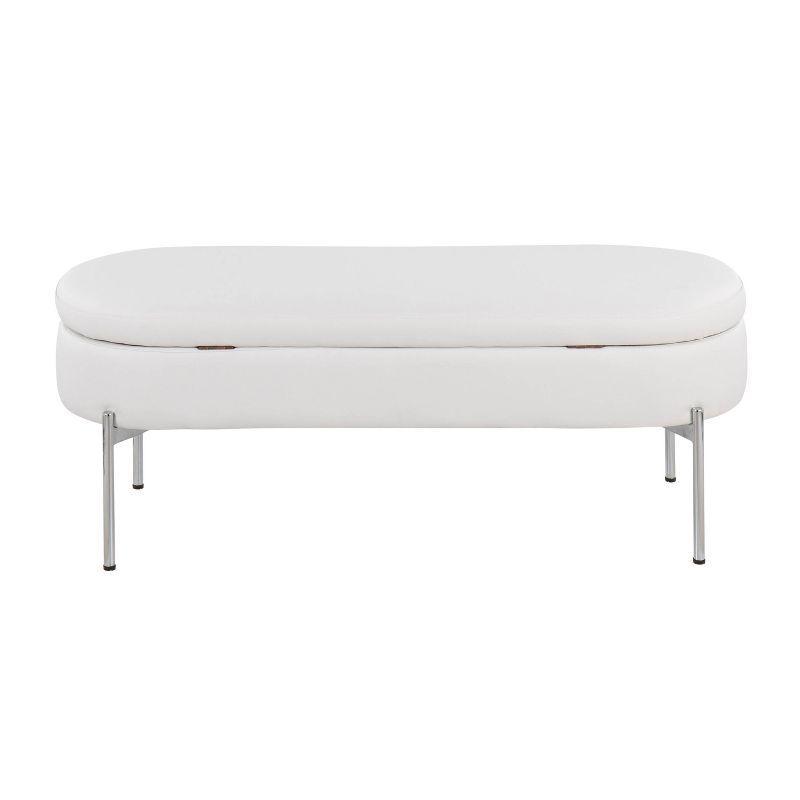 48" Chloe PU Leather Storage Bench with Lid, Chrome Base - LumiSource: Sleek Flip-Top, Roomy Interior