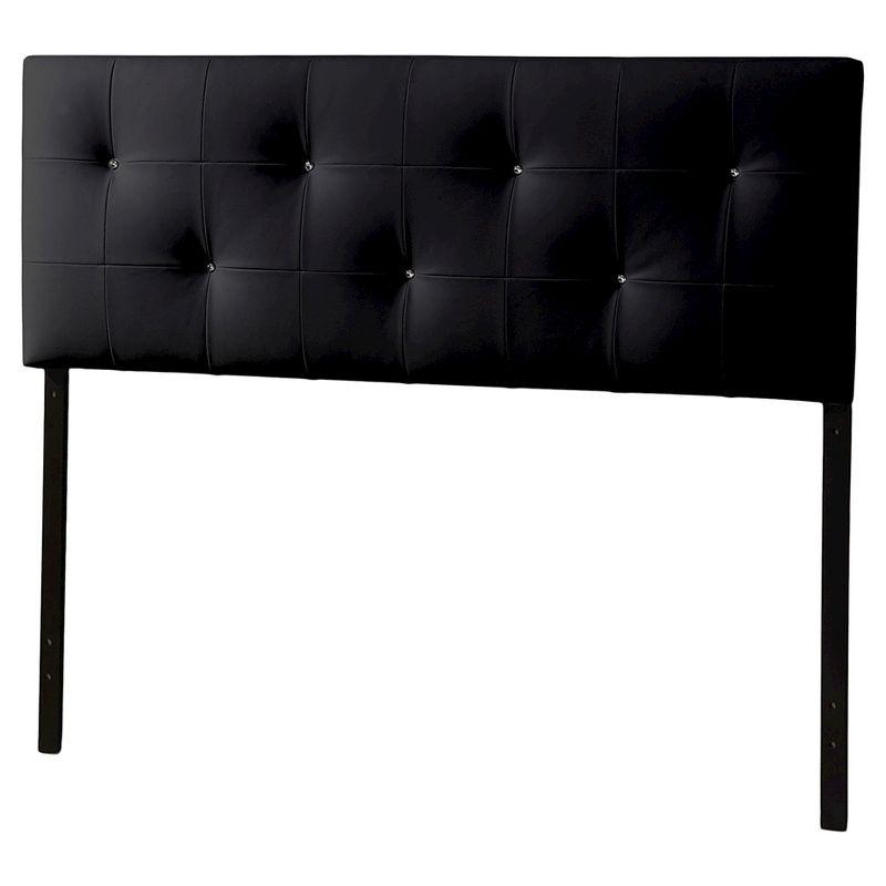 Baxton Studio Full Kirchem Modern and Contemporary Faux Leather Headboard with Faux Crystal Buttons Black: Elegant Design, Wood Frame Mounted