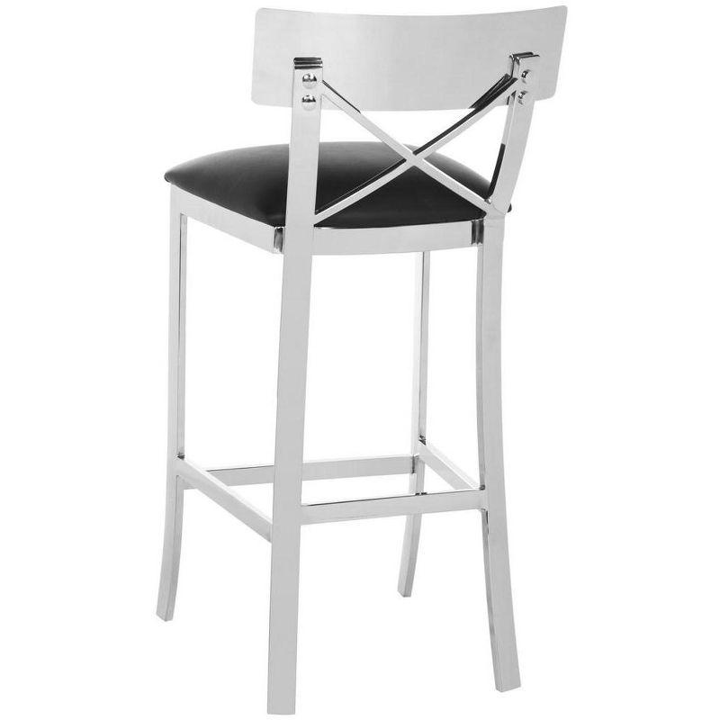 Zoey 39''H Stainless Steel Cross Back Bar Stool - FOX2034 - Chrome/Black - Safavieh Couture