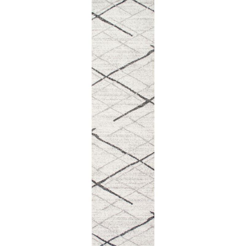 Nuloom 2x12 Thigpen Contemporary Indoor Area Rug, Grey, Abstract Lines, Non-Slip Backing, Stain Resistant, Bedroom Living Room, Kitchen