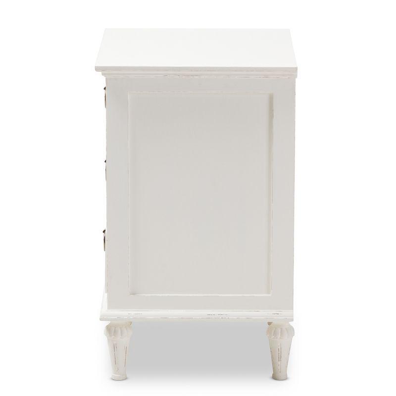 Venezia French - Inspired Rustic Washed Wood 3 - Drawer Nightstand - White - Baxton Studio