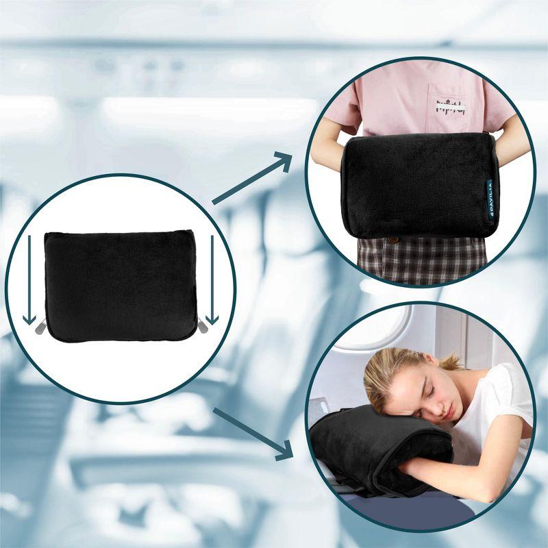 PAVILIA Travel Blanket and Pillow, Warm Soft Fleece 2-IN-1 Combo Large Compact Set for Airplane Camping Car Trips (Black, 60 x 43 inches)