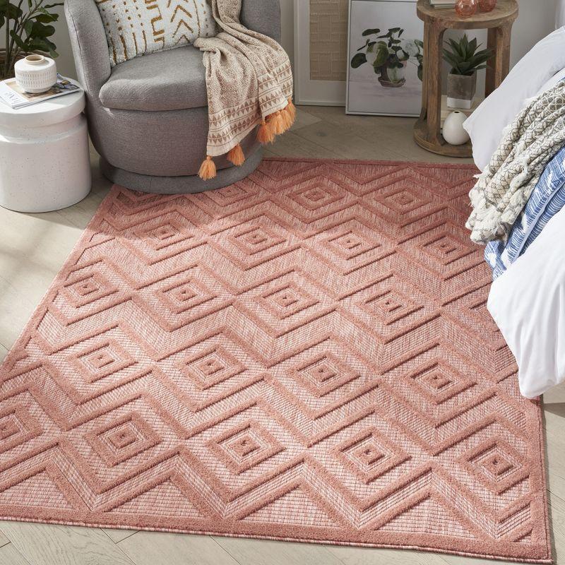 Nourison Versatile Diamond Geometric Flatweave Indoor Outdoor Area Rug Coral/Orange 5' x 7'