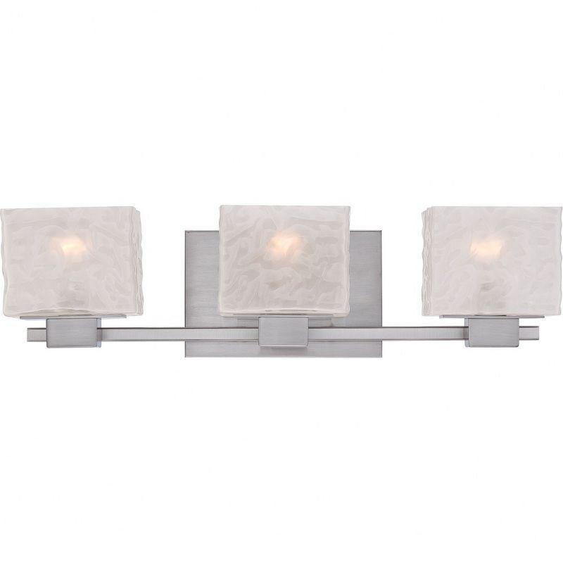 Brushed Nickel 3-Light Dimmable Vanity Fixture with Textured Glass Shades