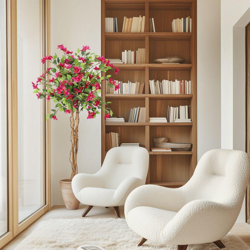 5ft Artificial Bougainvillea Tree with Flowers, Realistic Faux Plants in Pot, Unique Dual-Trunk Design,Artificial Plants for Room Office Home Decor