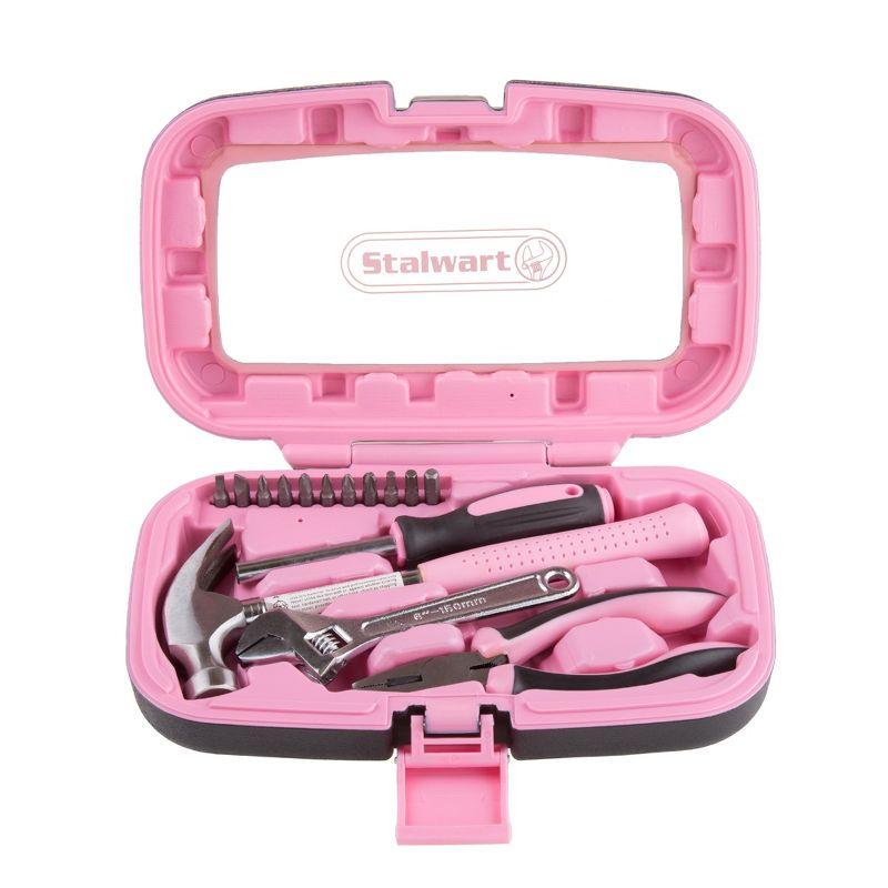 Pink 15-Piece Household Hand Tool Set with Carrying Case