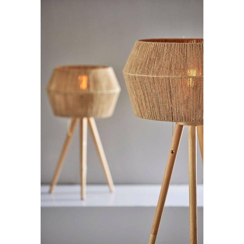 Natural Wood Tripod Floor Lamp with Geometric Shade