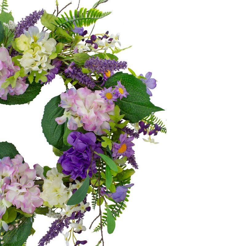 Northlight Hydrangea and Foliage Spring Floral Twig Wreath, Purple 26"