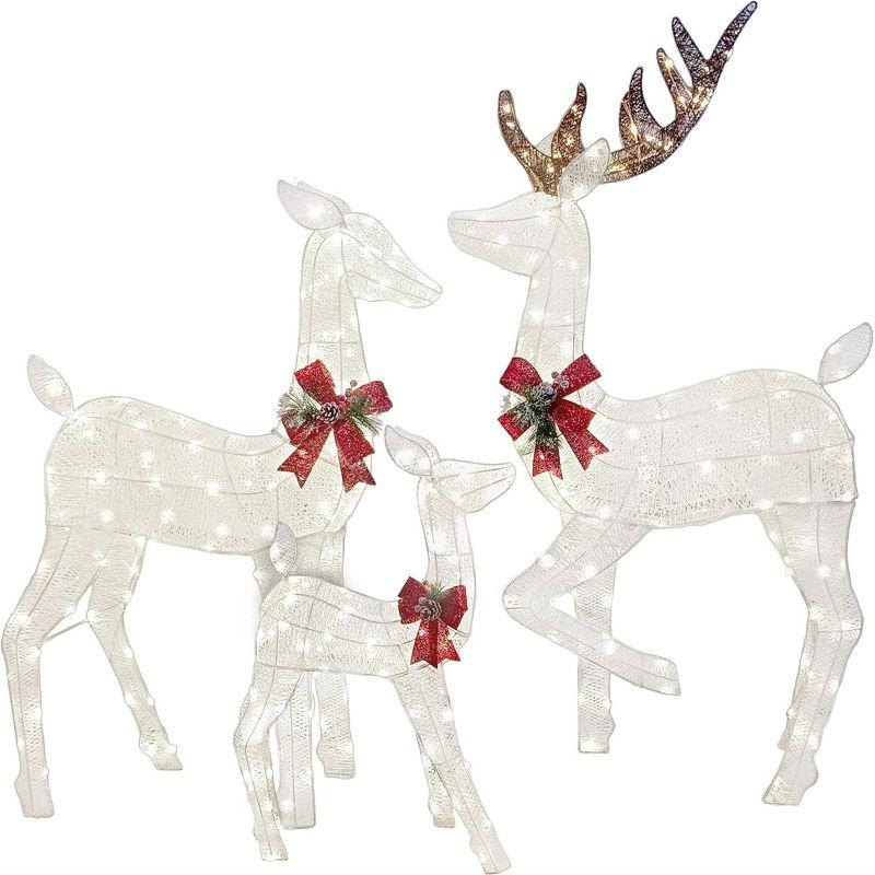 Joiedomi 3 Packs Christmas Outdoor Decoration, Deer Family with 360 LED Lighted Reindeers Yard Lights for Xmas Yard Garden Lawn Decoration