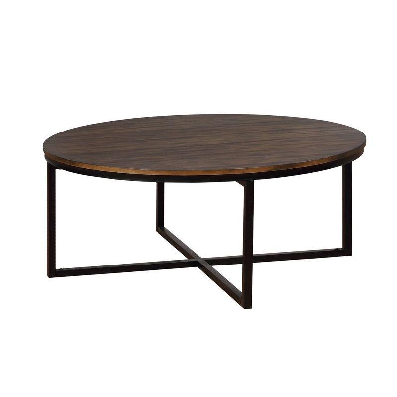 42" Arcadia Acacia Wood Round Coffee Table Dark Brown - Alaterre Furniture: Industrial Style, Metal Legs