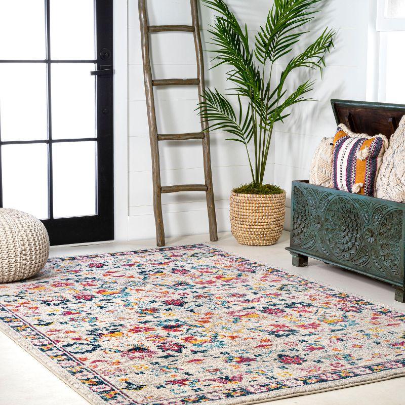 Ivory and Multicolor Synthetic Persian Boho Floral 5' x 8' Rug