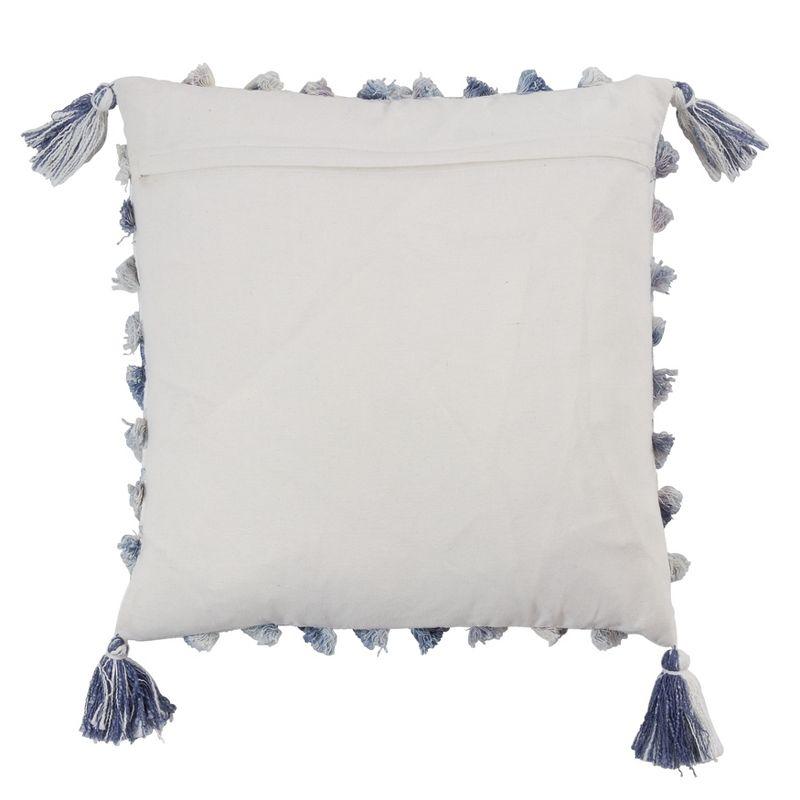 Ivory and Blue Tufted Diamond Throw Pillow with Tassels