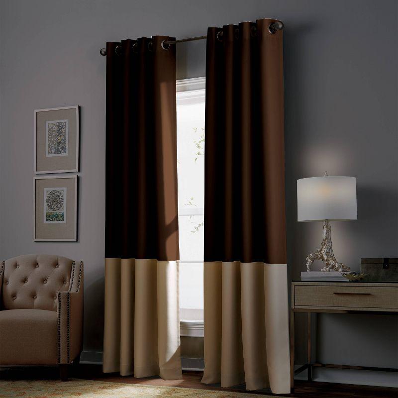 1pc 52"x108" Light Filtering Kendall Lined Window Curtain Panel Chocolate/Beige - Window Curtainworks: Indoor Grommet Top