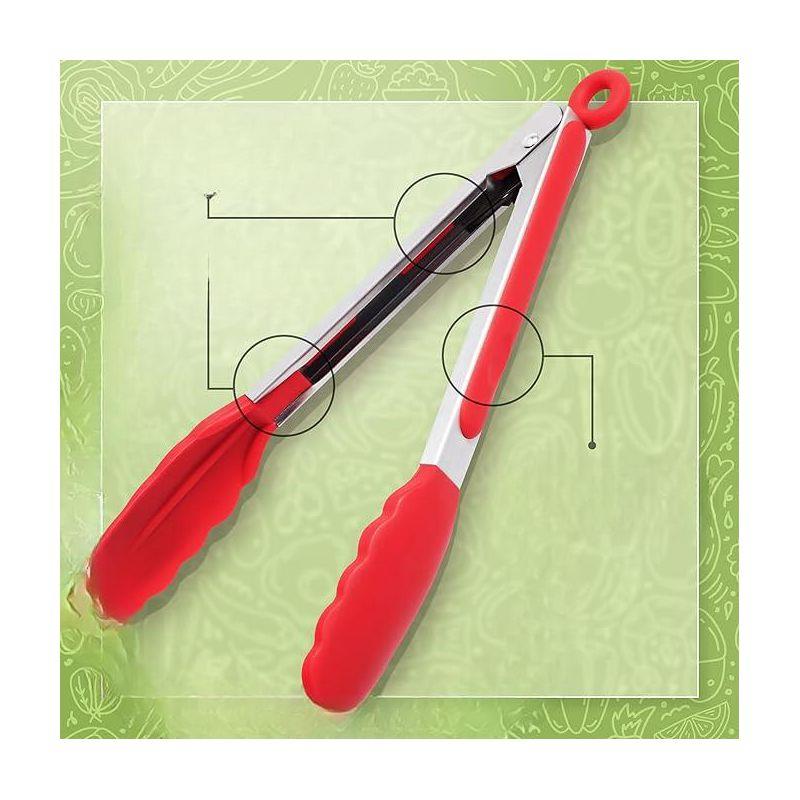 Popco Multicolored Silicone and Stainless Steel Cooking Tongs Set