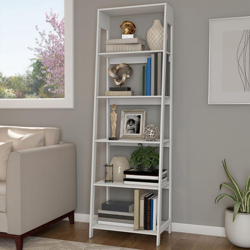 White Wood 5-Tier Ladder Bookcase