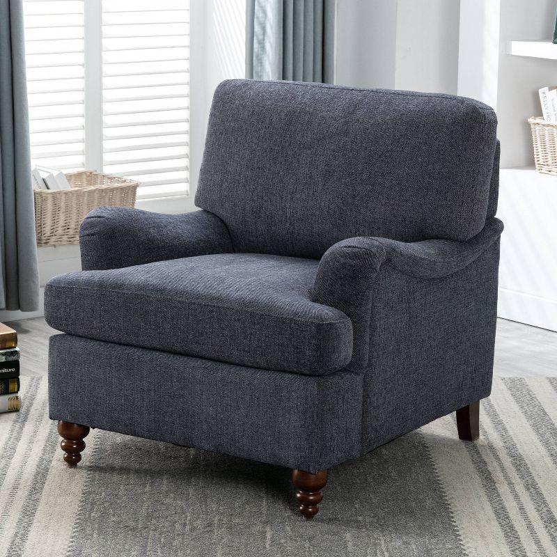 Clarendon Navy Blue Traditional Accent Chair with Walnut Legs