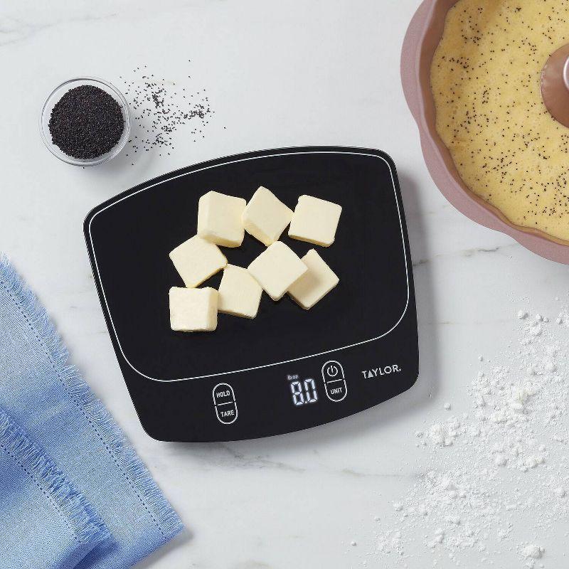 Taylor Waterproof Digital Kitchen 11 lb Food Scale Black: LCD Display, Battery Powered, Measures Grams & Ounces