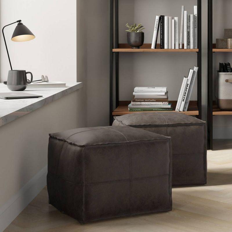 Erving Square Pouf Distressed Dark Brown - WyndenHall: Genuine Buffalo Leather, No Assembly Required, 250lb Capacity