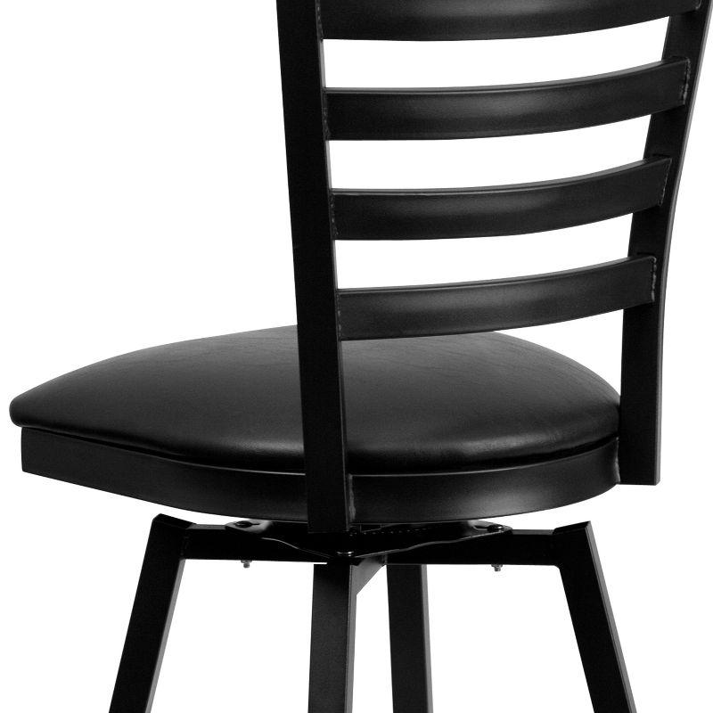 Essential Swivel Black Vinyl & Metal Barstool with Ladder Back