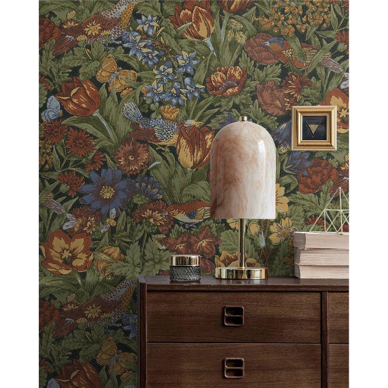 NextWall Russet and Riverside Bird Floral Peel and Stick Wallpaper