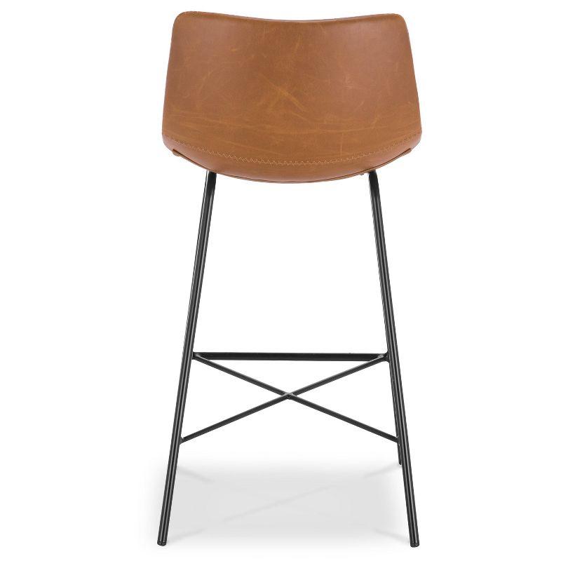 Set of 2 Tan Leather Saddle Counter Stools with Metal Legs