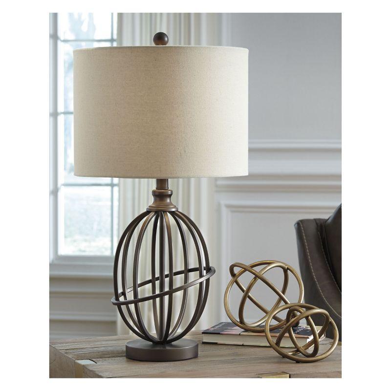 Manasa Metal Table Lamp Antique Brass - Signature Design by Ashley: 3-Way Switch, Linen Shade, for Living Room & Nightstand