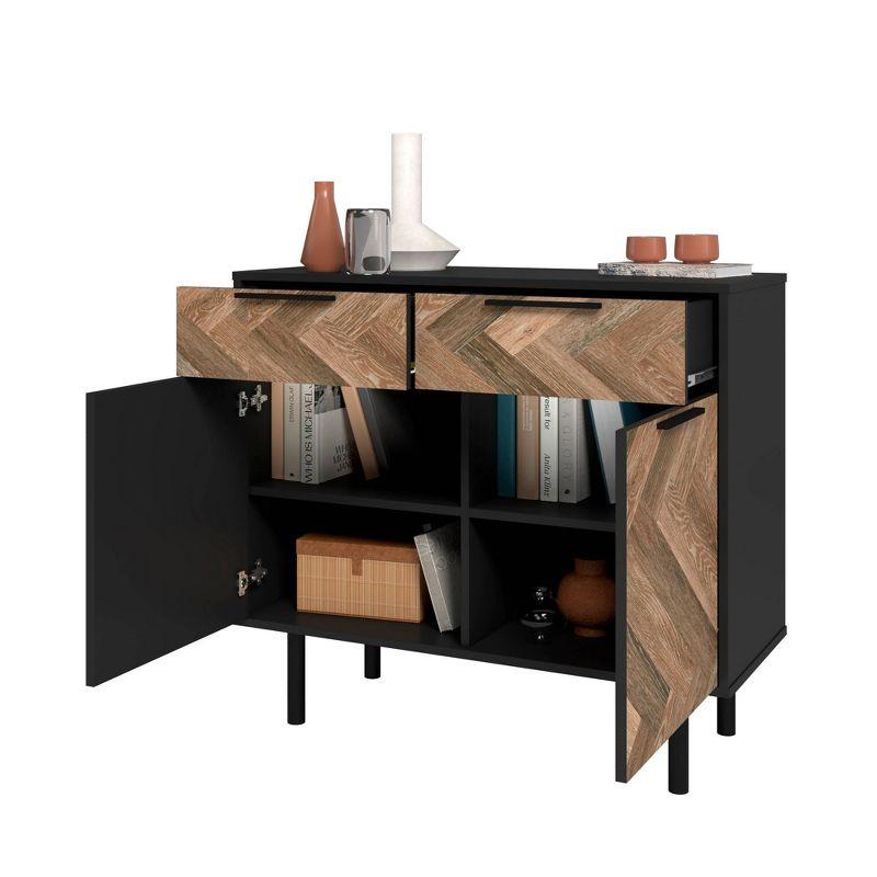 Manhattan Comfort Liam Mid - Century Modern 4 Shelf Sideboard Black/Brown