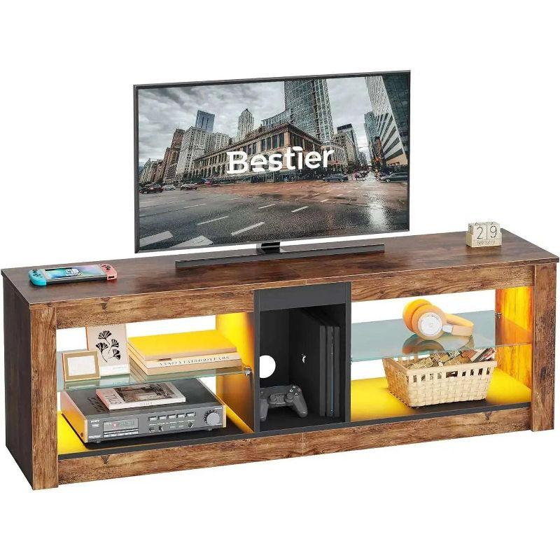 Bestier TV Stand for TVs up to 70" with LED Light, Entertainment Center for PS5 with Shelves, Black Marble